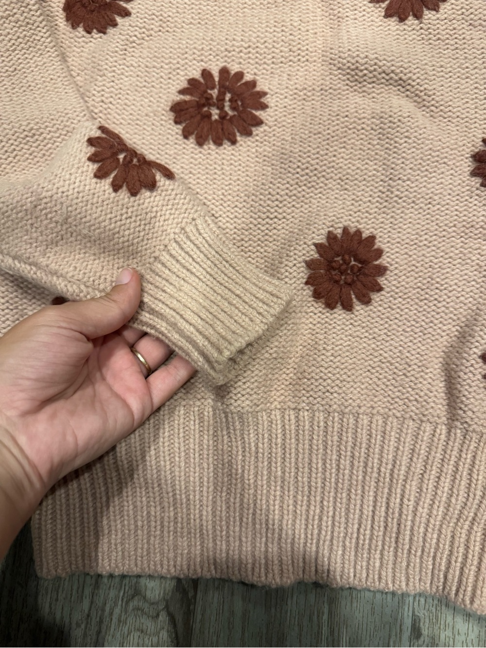Madewell Dusty Rose Crewneck Sweater with Rust Floral Embroidery - Picture 4 of 6